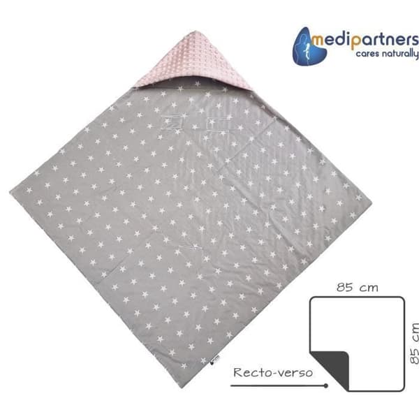 Medi Partners Bilstolsöverdrag 100 % bomull 85x85cm Mysigt överdrag för barnvagn (White Stars and Pink Minky)
