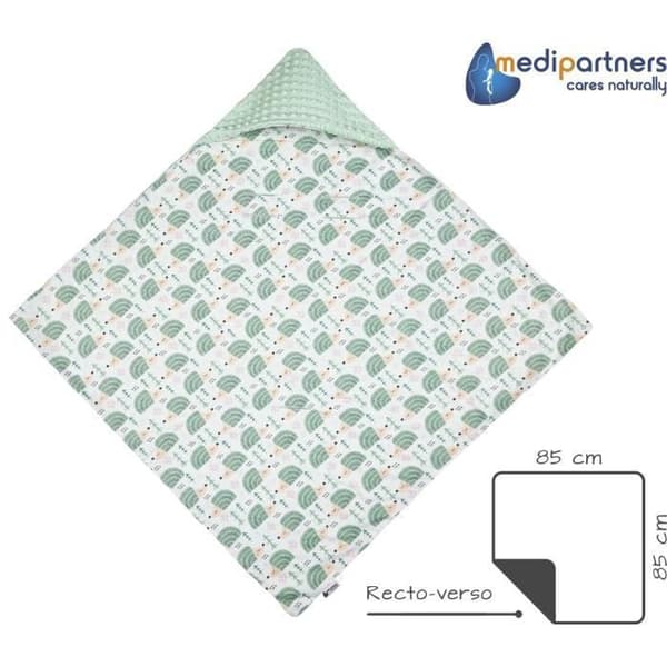 Medi Partners Bilstolsfilt 100 % bomull 85x85cm Mysig barnvagnsfilt (Hedgehog Mint och Minky Mint)