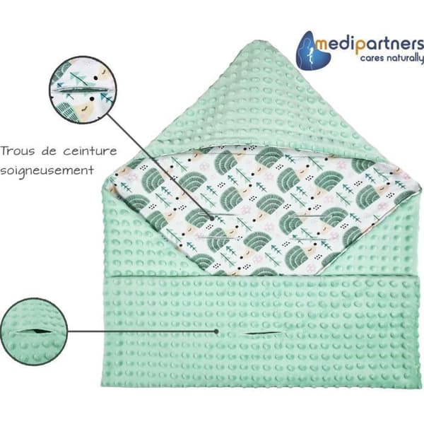 Medi Partners Bilstolsfilt 100 % bomull 85x85cm Mysig barnvagnsfilt (Hedgehog Mint och Minky Mint)