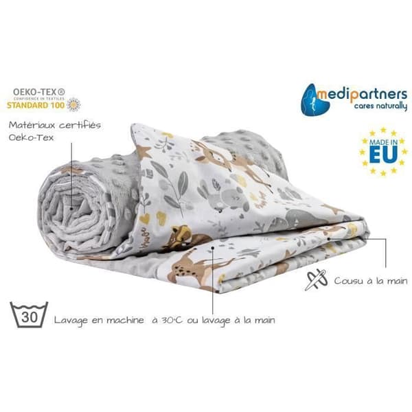 Medi Partners 100 % bomull Dubbelsidig babyfilt 75x100 cm för barnvagn (hjort och minky grå)