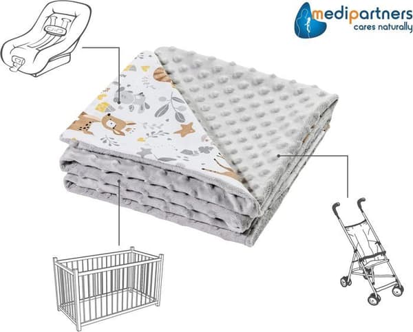 Medi Partners 100 % bomull Dubbelsidig babyfilt 75x100 cm för barnvagn (hjort och minky grå)