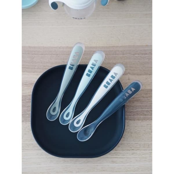 BEABA baby silikonskedar - Set med 4 - Mjuk och ergonomisk - Storm