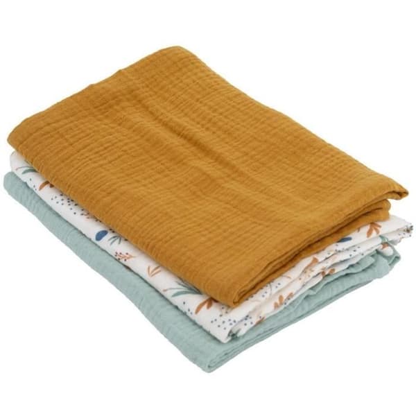 Set med 3 bambuswävar - DOMIVA - 1 mönstrad + 2 enfärgad - Grön karamell - 60x60 cm