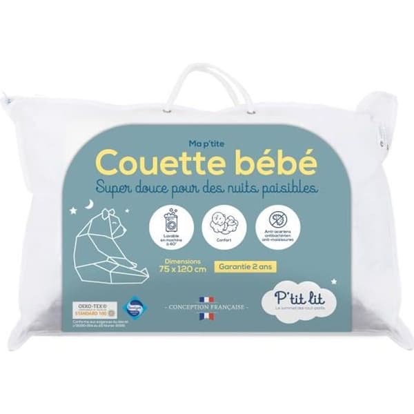 P'TIT LIT Babytäcke - 75x120 cm - Anti-Mite - 100 % mikrofiber - Oeko Tex®