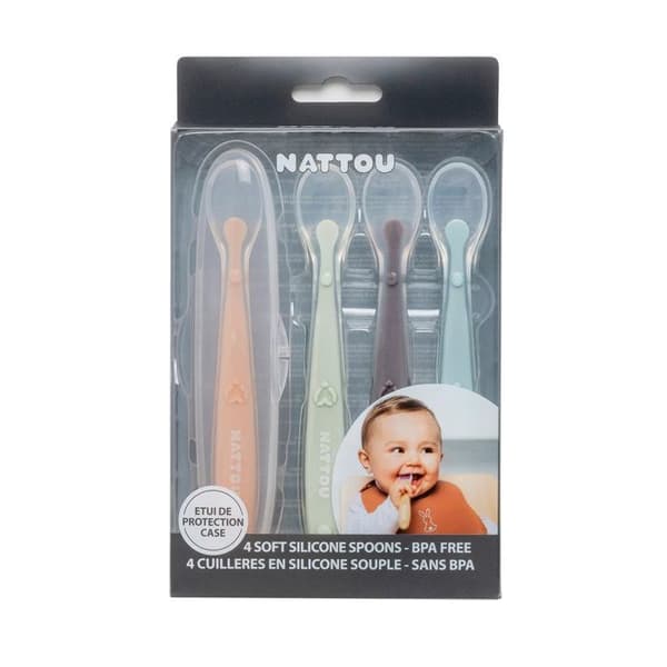 Nattou - Set med 4 silikonskedar