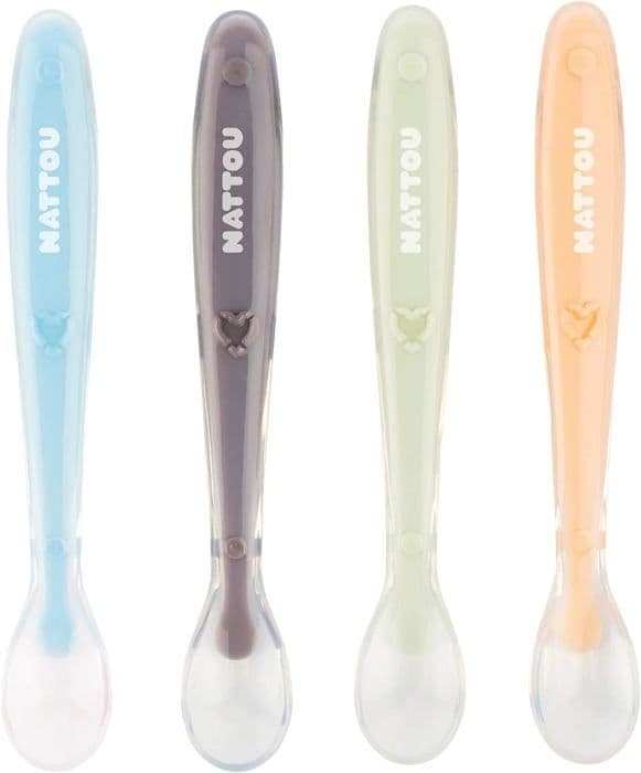 Nattou - Set med 4 silikonskedar
