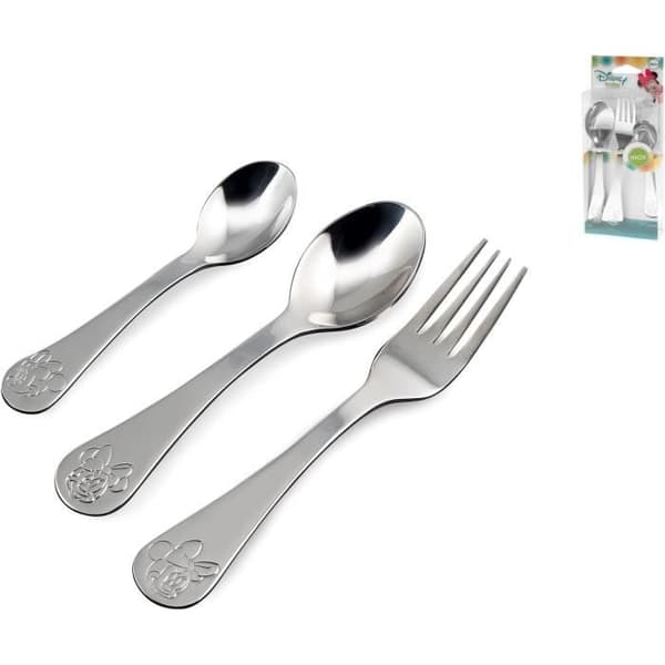 DISNEY MINNIE - Bestick i rostfritt stål (2 skedar, 1 gaffel)