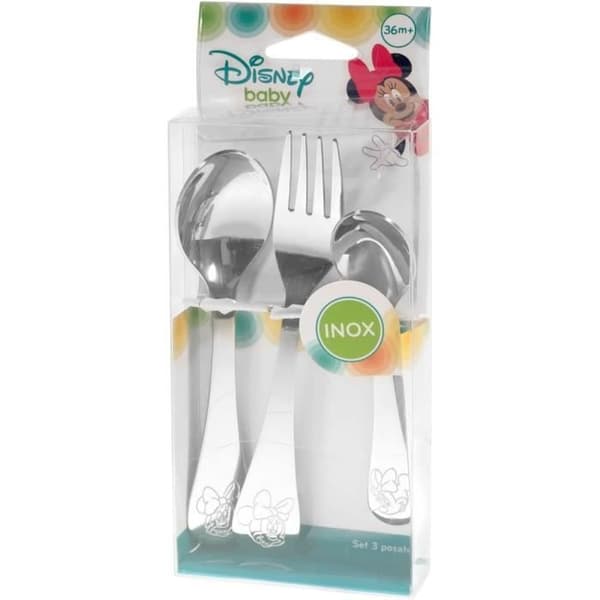 DISNEY MINNIE - Bestick i rostfritt stål (2 skedar, 1 gaffel)