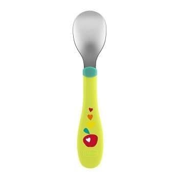Bestickset - Chicco - My First Green Stainless Steel Tip Bestick - Ergonomiskt och roligt - För spädbarn över 18m