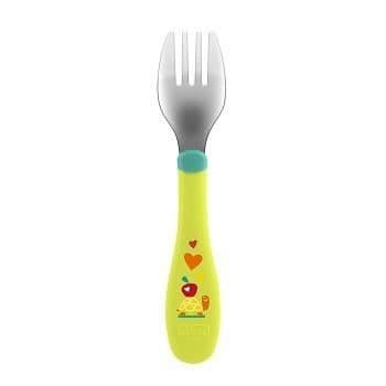 Bestickset - Chicco - My First Green Stainless Steel Tip Bestick - Ergonomiskt och roligt - För spädbarn över 18m