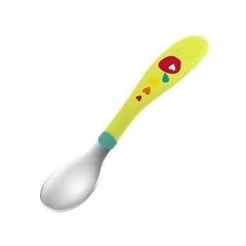 Bestickset - Chicco - My First Green Stainless Steel Tip Bestick - Ergonomiskt och roligt - För spädbarn över 18m