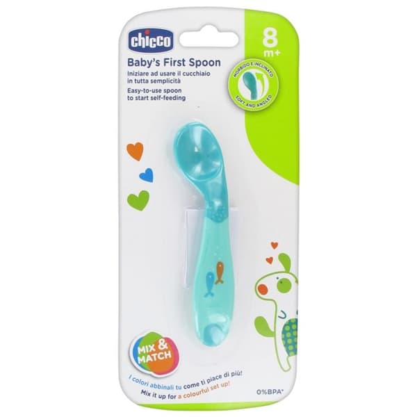 Junior böjd sked 16 cm blå gummi - Chicco - Sked - Barn - 6 månader