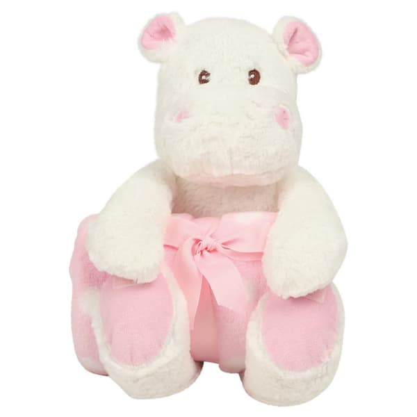 Mumbles Flodhest med trykt fleecetæppe White/Pink One Size