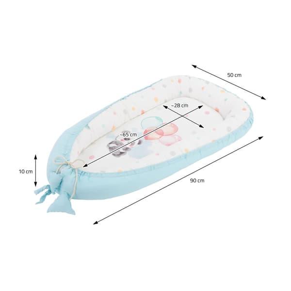 Joyz Babynest; Panda Lyseblå; 90x50cm; Bomuld; tosidet; antiallergisk; bærbar; Multifunktionelt Babynest; Kokon til babyer og spædbørn; Baby Nest