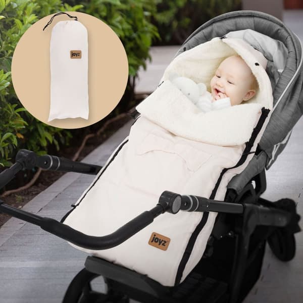 Joyz Babyfußsack; Creme; Universal Fußsack til autostol; barnevogn og klapvogn; Sædeunderlag i fleece; Hyggesæk med lynlås; Hovedstykke og lomme;