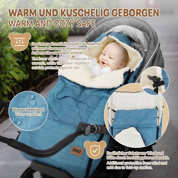 Joyz Babyfußsack; Jeans Blå; Universal Fodpose til Babysæde; Barnevogn & Klapvogn; Fleece Sædehynde; Hyggepose med Lynlås; Hovedstykke & Lomme;