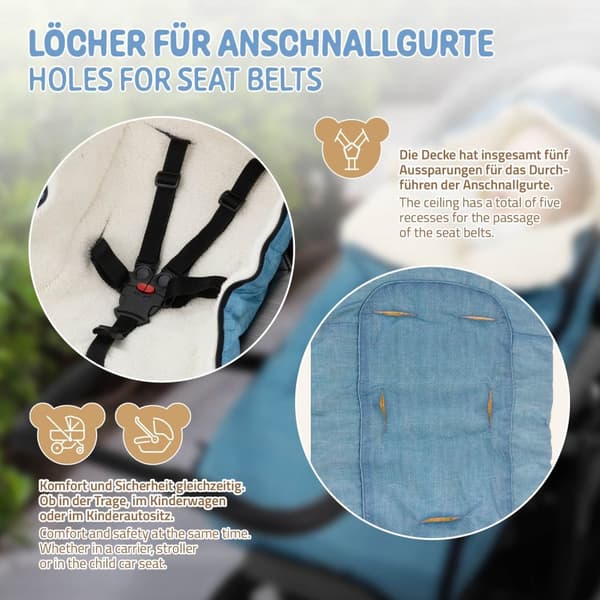 Joyz Babyfußsack; Jeans Blå; Universal Fodpose til Babysæde; Barnevogn & Klapvogn; Fleece Sædehynde; Hyggepose med Lynlås; Hovedstykke & Lomme;