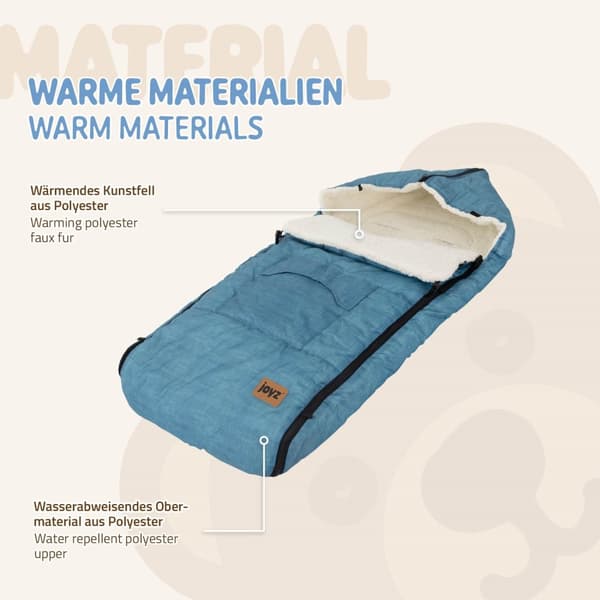 Joyz Babyfußsack; Jeans Blå; Universal Fodpose til Babysæde; Barnevogn & Klapvogn; Fleece Sædehynde; Hyggepose med Lynlås; Hovedstykke & Lomme;