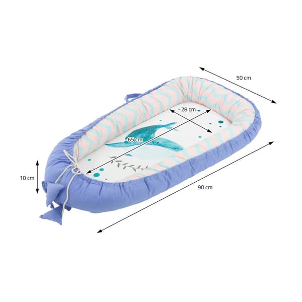 Joyz Babynest; Val Dunkelblå; 90x50cm; Bomuld; tosidet; antiallergisk; bærbar; Multifunktionel Babynest; Kokon til babyer og spædbørn; Baby Nest Baby