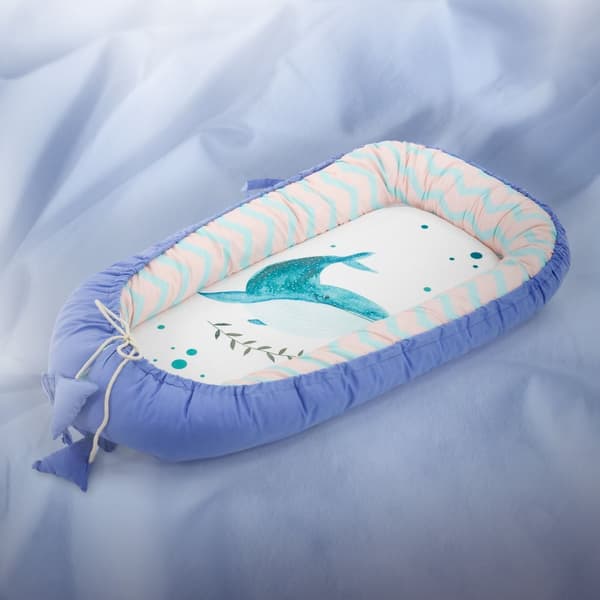 Joyz Babynest; Val Dunkelblå; 90x50cm; Bomull; tvåsidig; allergivänlig; bärbar; Multifunktionell Babynest; Kokong för bebisar & spädbarn; Babynest