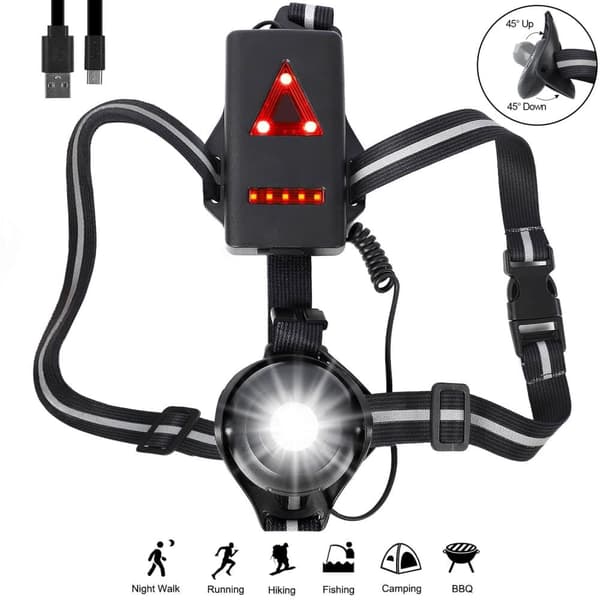Cykling utomhus Nattlöpare LED Sport Bröstlampa Ficklampa USB Uppladdningsbar