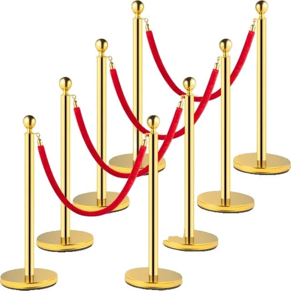 Joukkohallintatolpat - Ruostumaton Teräs, Samettiköysi, 4-suuntainen Linkityskoukut & Vakaa Jalusta Gold 8 pcs set