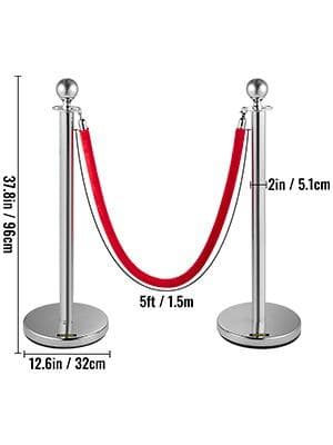 4st 96cm höjd silvriga publikkontrollstolpar med 2st 1,5m flanellrep, slitstarkt material, stabil bas, 4-vägsanslutning, bred applikation