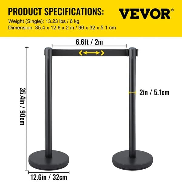 Mængdekontrol Stanchion Sæt, Udtrækkelig Bælte, Sort Farve, 4 stykker