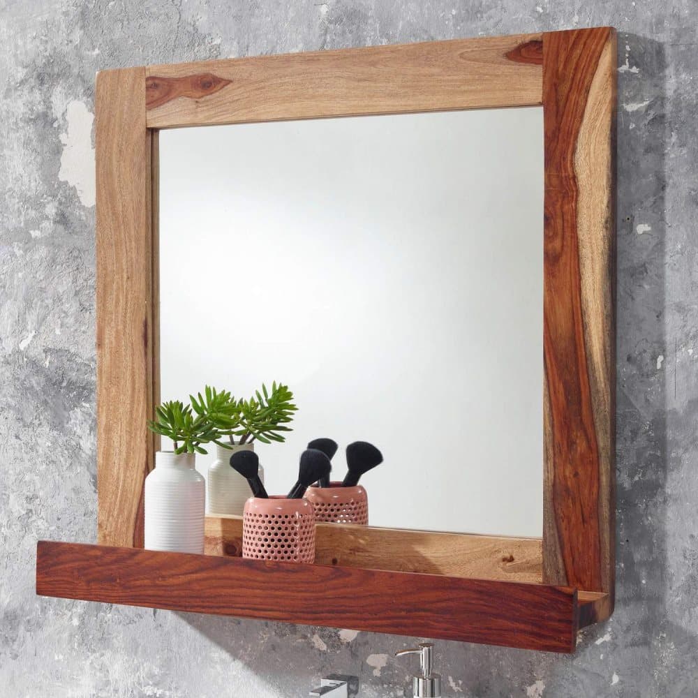 Rootz Bathroom Mirror WallMounted Design Mirror with Shelf Modern