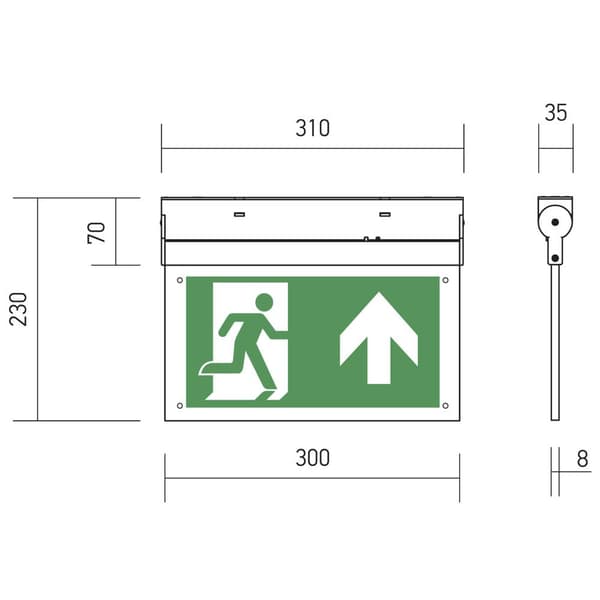 B-SAFETY BR599130 LED-nödutgångsbelysning Takmontering Utgång, Utrymningsväg, höger, vänster