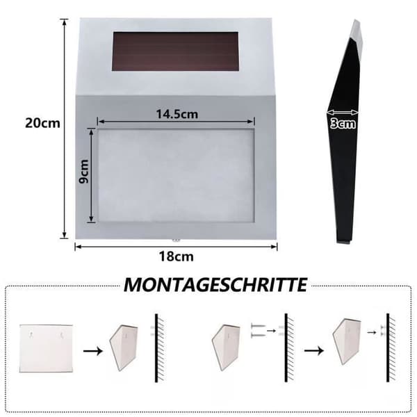 XMTECH LED Solar House Number i rostfritt stål, belyst husnummerlampa med 2 lysdioder och solpanel, Silver