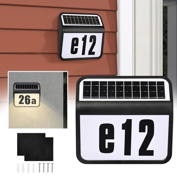 XMTECH LED-solarhusnummer i rostfritt stål, belyst husnummerlampa med 2 lysdioder och IP65 solpanel
