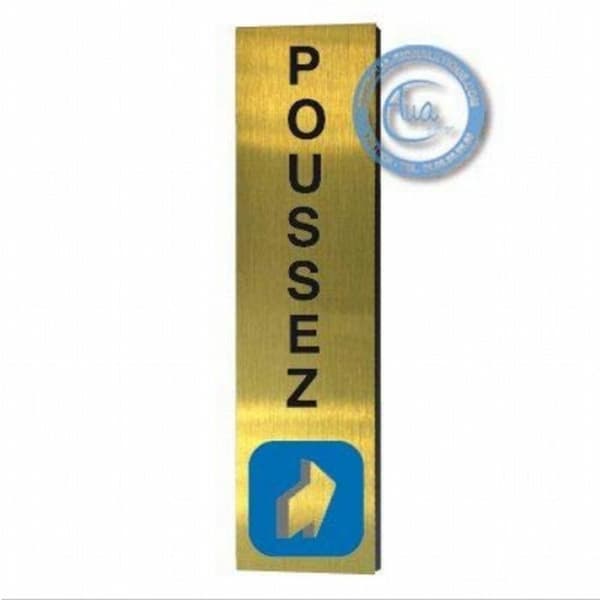 Aua skyltning - 4034-F-OR - Dörrplatta i guldborstad aluminium Push Vertikal 200x50 mm