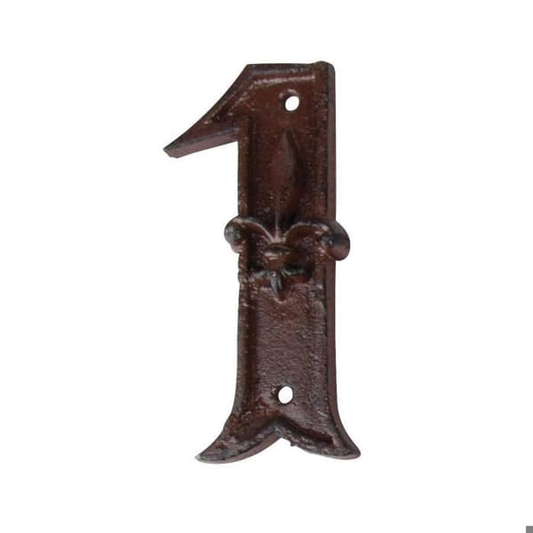 Gjutjärnshusnummer - BÄST FÖR STÖVLAR - Nummer 1 - Rostfärg - Höjd 11,4 cm - Längd 4,9 cm