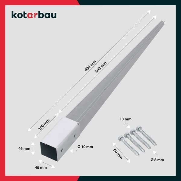 Stolpstöd av galvaniserat stål - Stolpe för staketstolpe - 46 x 46 mm - Längd 750 mm - KOTARBAU®