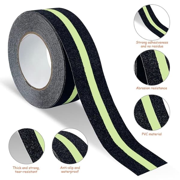 Lollanda 2PCS Selvklæbende skridsikker tape, 10 m × 5 cm skridsikre strimler til udendørs trapper med lysstofrør