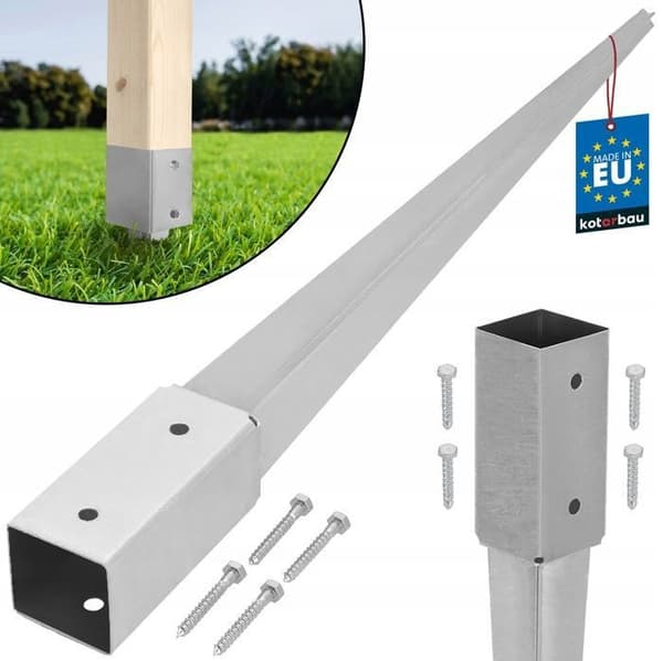 Stolpstöd av galvaniserat stål - Stolpe för staketstolpe - 61 x 61 mm - Längd 750 mm - KOTARBAU®