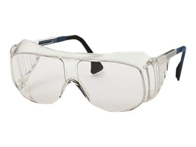 uvex 9161 - Skyddsglasögon - klar lins - polykarbonat, termoplastisk polyuretan (TPU), polybutylene terephthalate - svart ram, blå ram - PPE-kategori