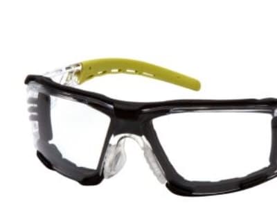 Pyramex sikkerhedsbrille klar - Fyxate Foam, grå/lime, aftageligt elastikbånd