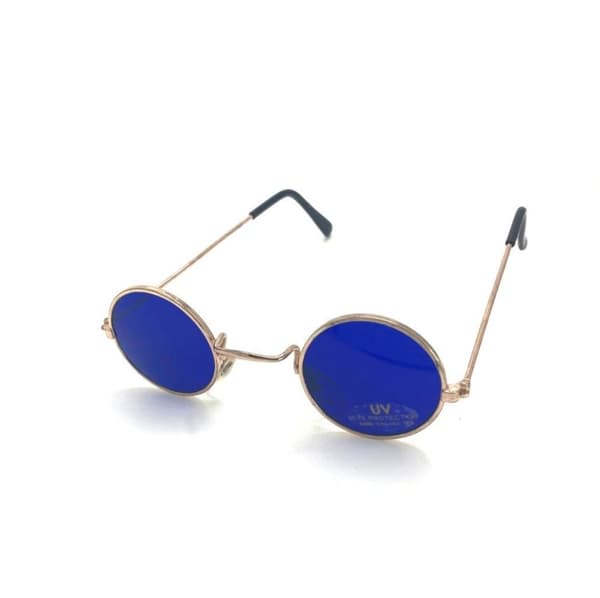 Round sunglasses in gold with dark blue lens