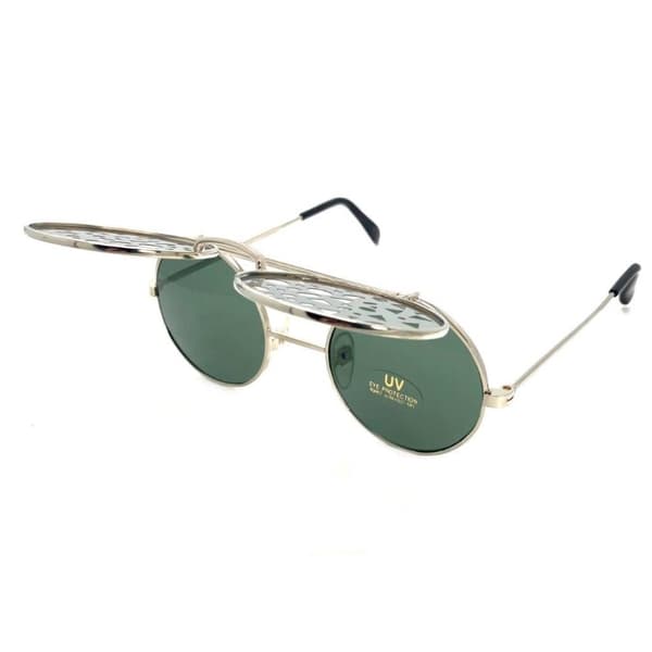 Round silver sunglasses with black lens and metalgrill triangles
