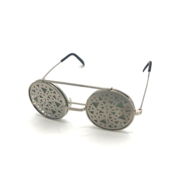 Round silver sunglasses with black lens and metalgrill triangles