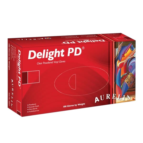Aurelia Delight PD Clear Powdered Vinyl Gloves (Pack Of 100)