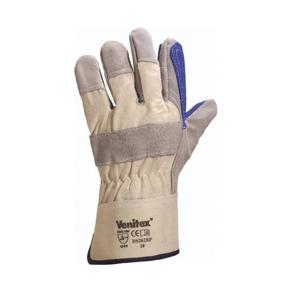 Venitex Arbejdshandsker af koskind i spaltlæder Blue/Grey One Size