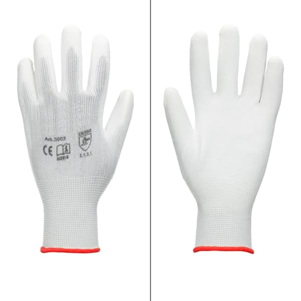 ECD Germany 48 par PU arbejdshandsker, størrelse 7-S, Farve Hvid, mekanik handsker, arbejdshandsker Nylon Have, Builders, mekanik handsker