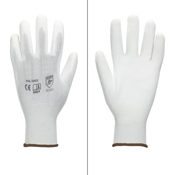 ECD Germany 48 par PU arbejdshandsker, størrelse 9-L, farve hvid, mekanik handsker, arbejdshandsker Nylon Have, Builders, mekanik handsker