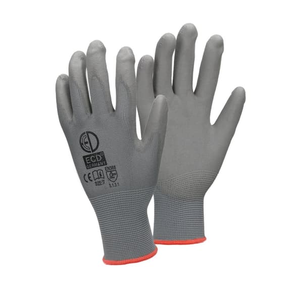 ECD 144 Germany pair PU-arbejde handsker, størrelse 7-S, Gray, mekaniker handsker assembly handsker nylon Have, Builders, mekaniker handsker