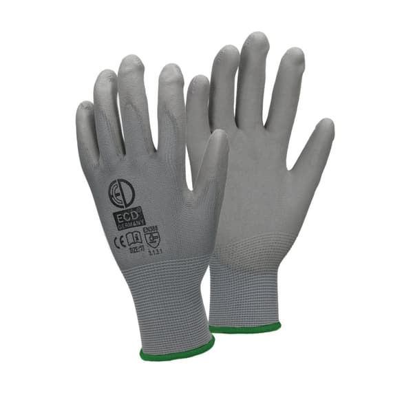 ECD Germany 12 par PU arbetshandskar, storlek 11-XXL, färg grå, mekanik handskar, arbetshandskar Nylon trädgård, Byggföretag, mekanik handskar