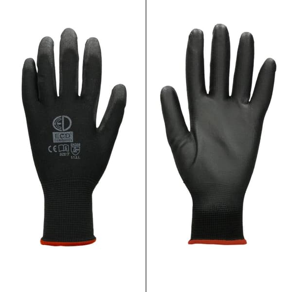 ECD Germany 48 par PU arbejdshandsker, størrelse 7-S, Farve Sort, mekanik handsker, arbejdshandsker Nylon Have, Builders, mekanik handsker