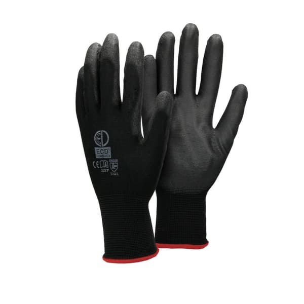 ECD Germany 48 par PU arbejdshandsker, størrelse 7-S, Farve Sort, mekanik handsker, arbejdshandsker Nylon Have, Builders, mekanik handsker